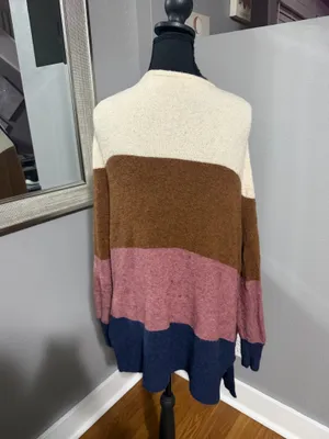Madewell Kent Merino Alpaca Blend Colorblock Open Soft Cozy Preppy Cardigan Small. thumbnail 4
