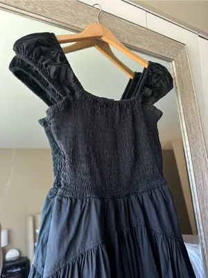 Nordstrom Signature Black Smocked Square Neck Puff Strap Maxi Dress Size Small thumbnail 2
