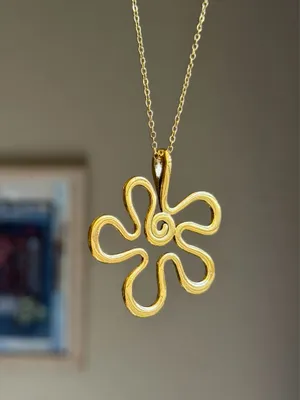 Handmade Kawaii cute retro y2k style gold tone big flower necklace thumbnail 4