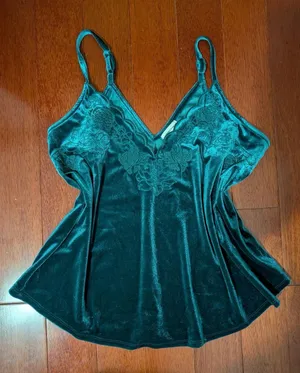Love on a Hanger Teal Velvet Lace Camisole Top Medium thumbnail 1