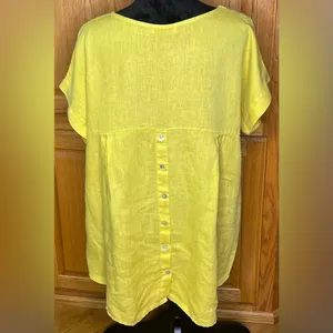 Terzo Millennio Lagenlook Linen High-Low Hem Tunic Oversized Top Yellow Sz Large thumbnail 5