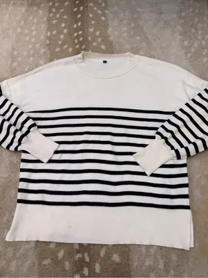 Black Ivory Striped Breton Knit Sweater Women’s M Oversized Crewneck thumbnail 5