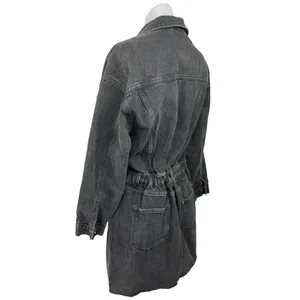 FORE Black Denim Button Up Collared Long Sleeve Jean Chambray Mini Dress Sz M thumbnail 2