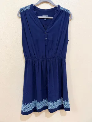 Market & Spruce Navy Blue Embroidered Dress Size L Sleeveless Boho Shift thumbnail 2