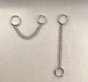 Double Piercing Dangle Chain Earrings for Women Silver thumbnail 2