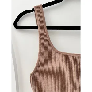 Aritzia Babaton Sculpt Knit Squareneck Cropped Ribbed Tank Small Taupe Tan Beige thumbnail 5