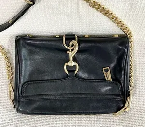 Rebecca Minkoff Mini M.A.C Leather Crossbody Bag Black/Light Gold thumbnail 1