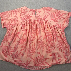 Easel Los Angeles Women's 1X Pink Red Leaf Print Babydoll Top Short Sleeve thumbnail 8