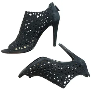 Prada Black Suede Laser Cut Peep Toe Ankle Booties Italy EU 38 US 7.5-8 thumbnail 6
