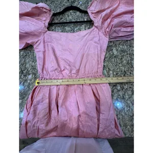 Vintage 80's Puff Sleeve Pink Taffeta Dress Square Neck Off Shoulder Handmade thumbnail 5