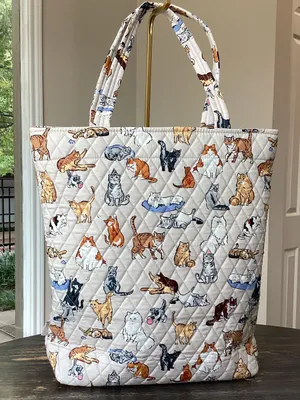 Vera Bradley A Cat’s Life Cream Quilted Large North South Tote thumbnail 2