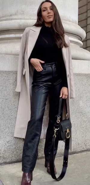 Zara Faux Leather Wide Leg Pants in Black thumbnail 1