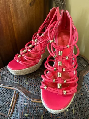 Isola Bright Pink Strappy Espadrille Wedge Sandals thumbnail 1