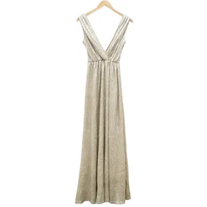 Lulus All that Shimmers is Gold Light Gold Maxi Plunging Neck Dress Size XS thumbnail 2