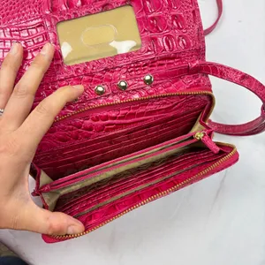 Brahmin Phlox Pink Minuette crocodile crossbody purse mild wear. flap zip pocket thumbnail 4