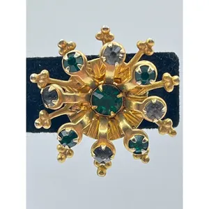 Vintage Gold Tone Cluster Starburst Statement Earrings Green‎ Stones Twist Backs thumbnail 2