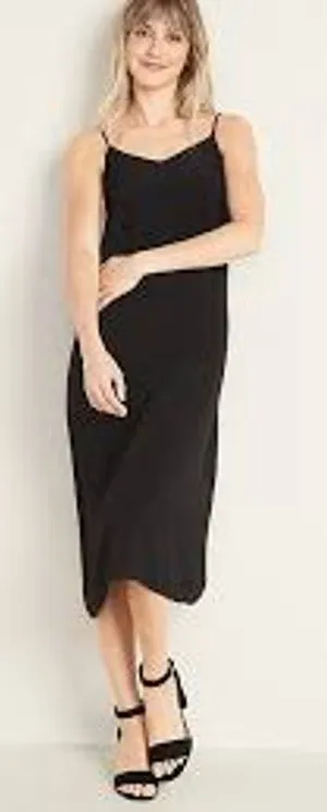 OLD NAVY Midi Cami Slip Dress in Black Crepe Size Medium M MINIMALIST CASUAL thumbnail 1