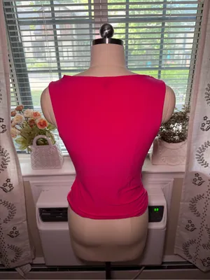 Express Draped Sleeveless Cowl Neck Tank in Bright Pink thumbnail 2