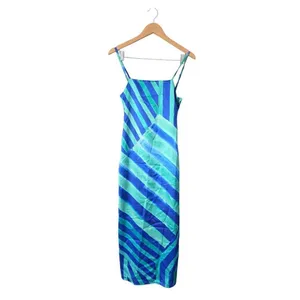 Nasty Gal Satin‎ Maxi Dress Size 2 Blue Green Stripe Abstract Tie Back thumbnail 2