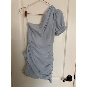 Hello Molly Mini Dress Women 4 Light Blue Excellent One‎ Shoulder Ruched Ruffle thumbnail 4