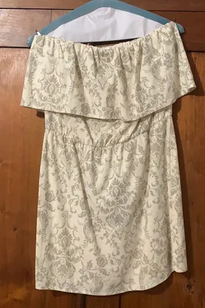 White With Grey Print Strapless Dress thumbnail 4