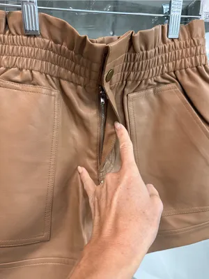 Forever 21 High-Waist Faux Leather Paperbag Shorts - Tan thumbnail 4