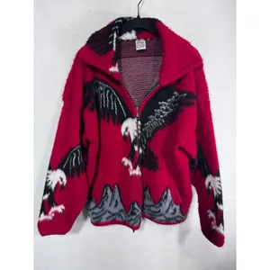Yarina Womens Medium Red Wool Eagle American Full Zip Fleece Jacket Southwestern thumbnail 4