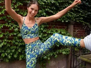 Aerie Offline by Real Me Strappy Floral Sports Bra Large thumbnail 1