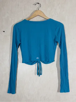 ALO Yoga Women’s Ribbed Cropped Cinch Long Sleeve in Blue Splash S thumbnail 4