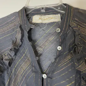 Jen's Pirate Booty blue striped button down shimmer Troubadour Top XS thumbnail 4