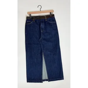 ZARA ZW Collection Denim Midi Skirt Contrast Suede Waistline Blue Pockets Small thumbnail 2