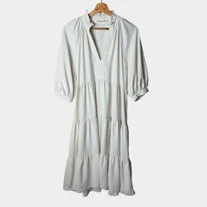 Amanda Uprichard Saffron Ivory Tiered Midi‎ Dress Ruffle Neck Small Coastal thumbnail 12