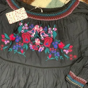 FREE People Embroidered‎ Floral Black boho dress thumbnail 6