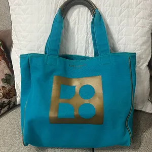 Vintage Rare Kate Spade Aqua turquoise Yo OKO Gold Canvas Bag thumbnail 11