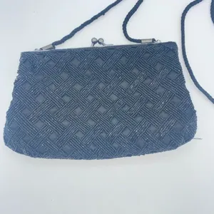 Handmade Silk Black Beaded Embellished Clasp Shoulder Evening Bag Women's Purse thumbnail 7