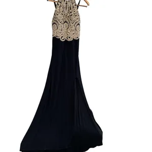 Blondie Nites Dress Juniors 11‎ Medium Black V-Neck Embellished Maxi Formal thumbnail 4