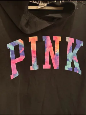 Victoria's Secret Rare VS PINK Black Watercolory Spellout Hoodie Size L thumbnail 5