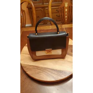 Michael Kors Mindy Medium Convertible Leather Satchel - Luggage & Black thumbnail 2