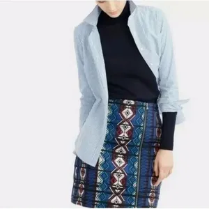 J.Crew Womens Mini Skirt Size 0 Blue Windowpane Geometric Jacquard Zip Aztec thumbnail 9