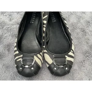 Zebra Ballet Flats Lauren Ralph Lauren Abigail II Black White Buckle Size 8B thumbnail 4