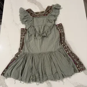 Free People Day Glow Boho Embroidered Mini Dress Women’s Medium Spanish Moss thumbnail 15