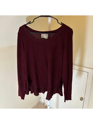 Anthropologie Saturday Sunday EUC Women's Wendy Waffle Knit Top Maroon Size M thumbnail 3