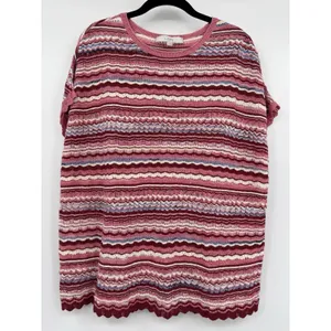 Loft Chevron Pullover Sweater Knit Women L Multi Pink Lightweight Summer Top thumbnail 2