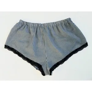 Black & White Pinstripe Lace Trim Sleep Shorts thumbnail 3