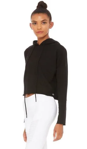 Alo Yoga Black Cropped Pullover Hoodie Top Small thumbnail 1