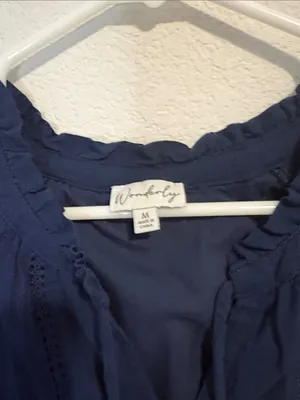 Wonderly Navy Tie-Front Ruffle Tiered blouse thumbnail 2