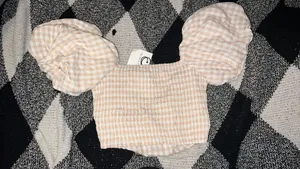 Boutique Crop Plaid Top Tan thumbnail 2
