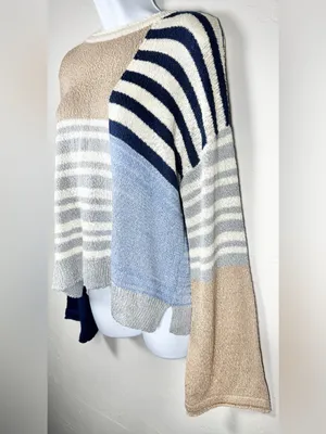 New Me Striped Colorblock Bell Sleeve Sweater Size Medium thumbnail 3