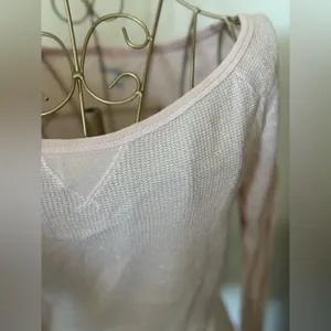 American Eagle Outfitters Metallic Waffle Knit Long Sleeve Top Size XS Pink thumbnail 6