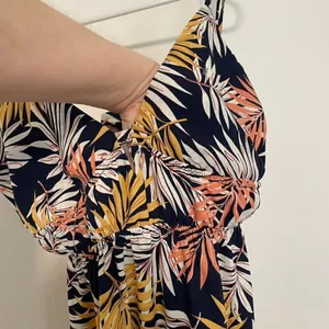 NEW NWT IRIS DISCOVERY Print Tank Maxi Dress Navy Blue Palm Leaf Leaves Floral S thumbnail 9